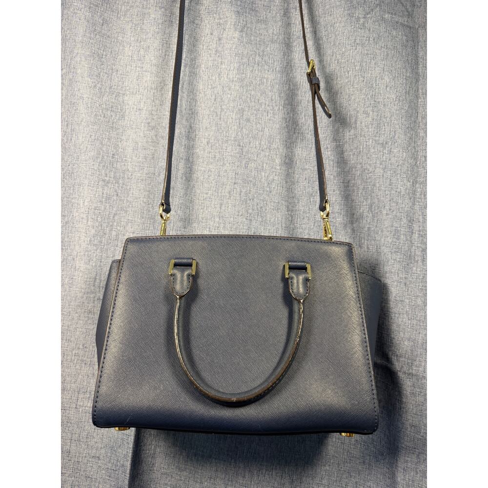 Michael Kors Navy Saffiano Leather Satchel Crossbody Gold Hardware - Picture 3 of 9